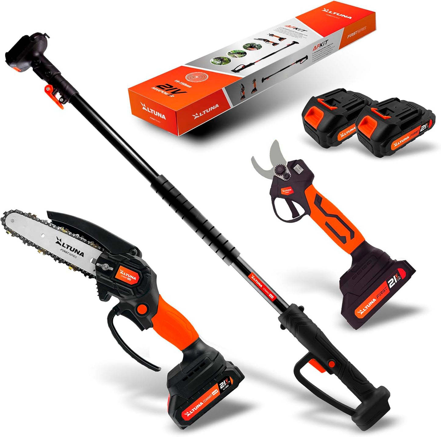 Battery-powered pruning kit with chainsaw + pruning shears + Altuna telescopic pole + 2 bat 2Ah AFKIT