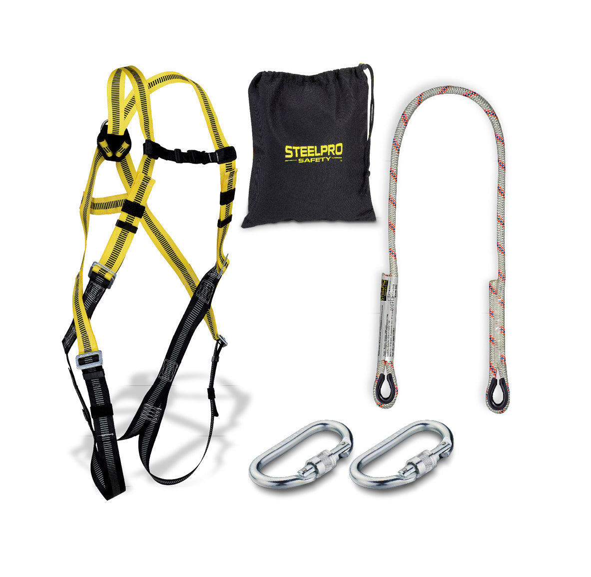 STEELSAFE-1 valbeveiligingsset met rugbevestiging + touw + 2 karabijnhaken Marca 1888KIT1SIN