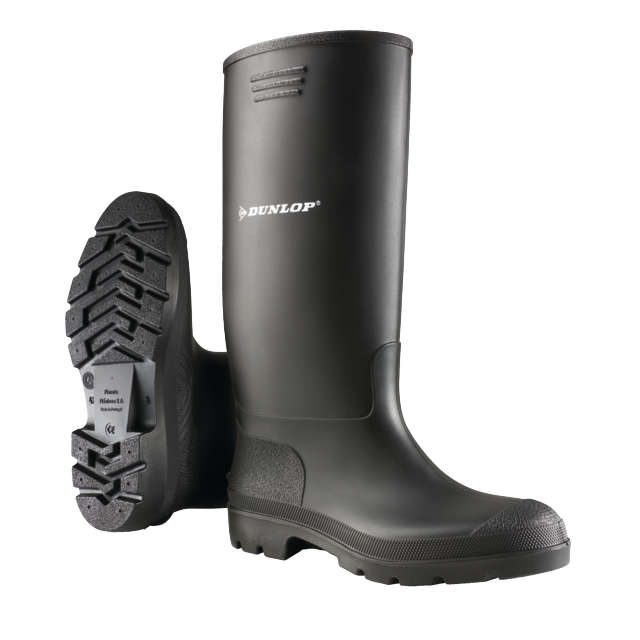 Dunlop 380PP zwarte PVC-regenlaarzen met hoge schacht
