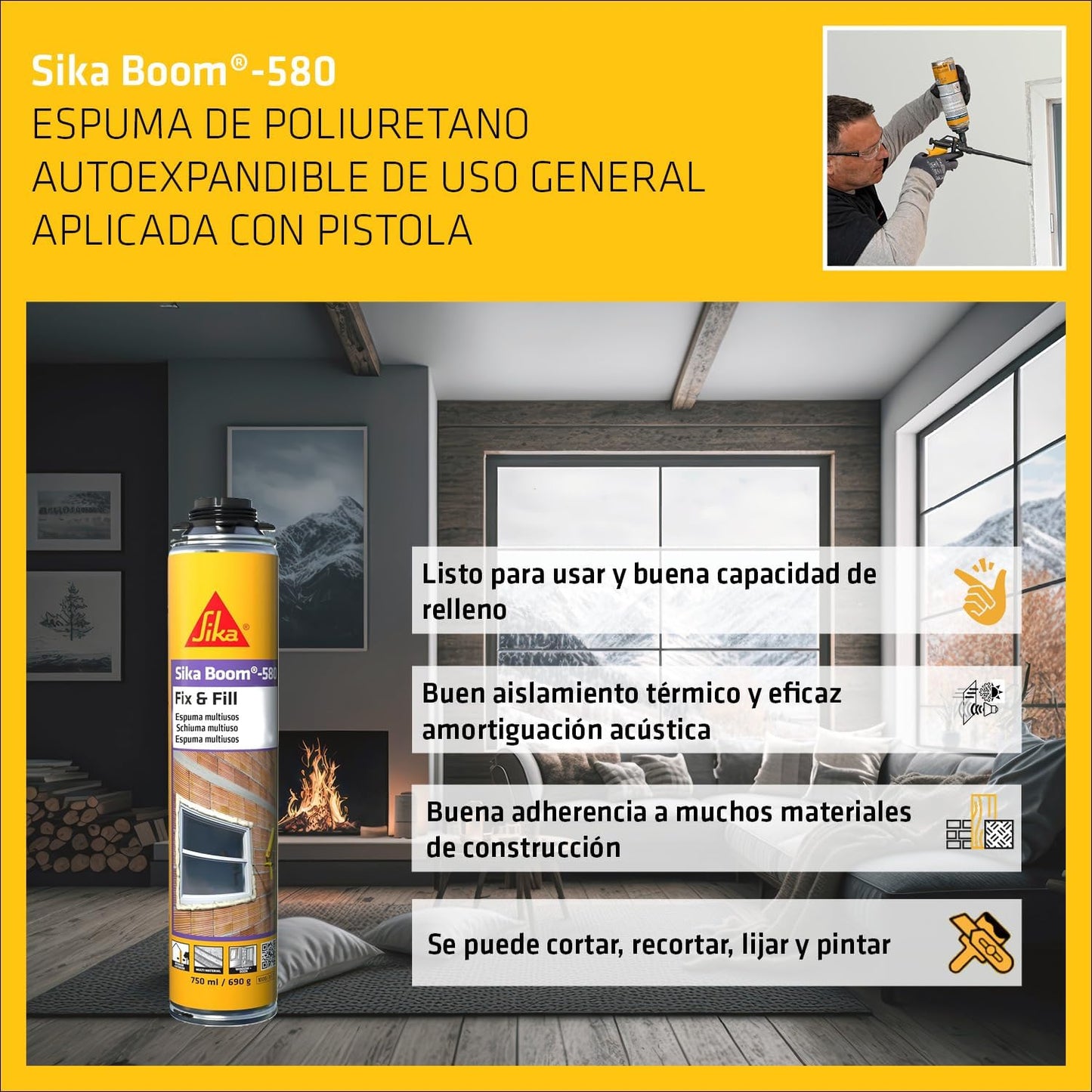 Sika Boom-580 zelfexpanderend polyurethaanschuim 750 ml