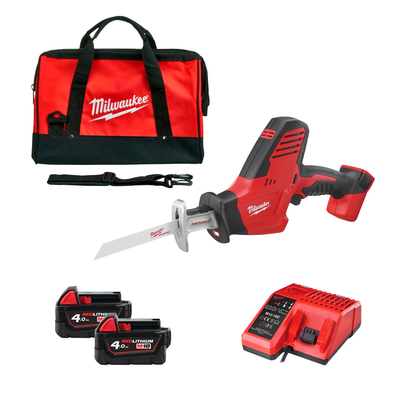 Scie sauteuse Milwaukee C18 HZ-402B M18 avec 2 batteries 4 Ah, chargeur et sac de transport
