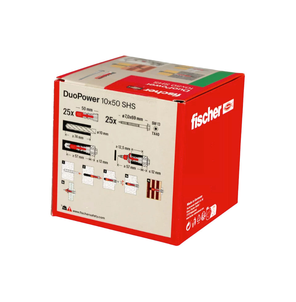 Boîte de chevilles Duopower 10x50S + vis Fischer 25 pièces