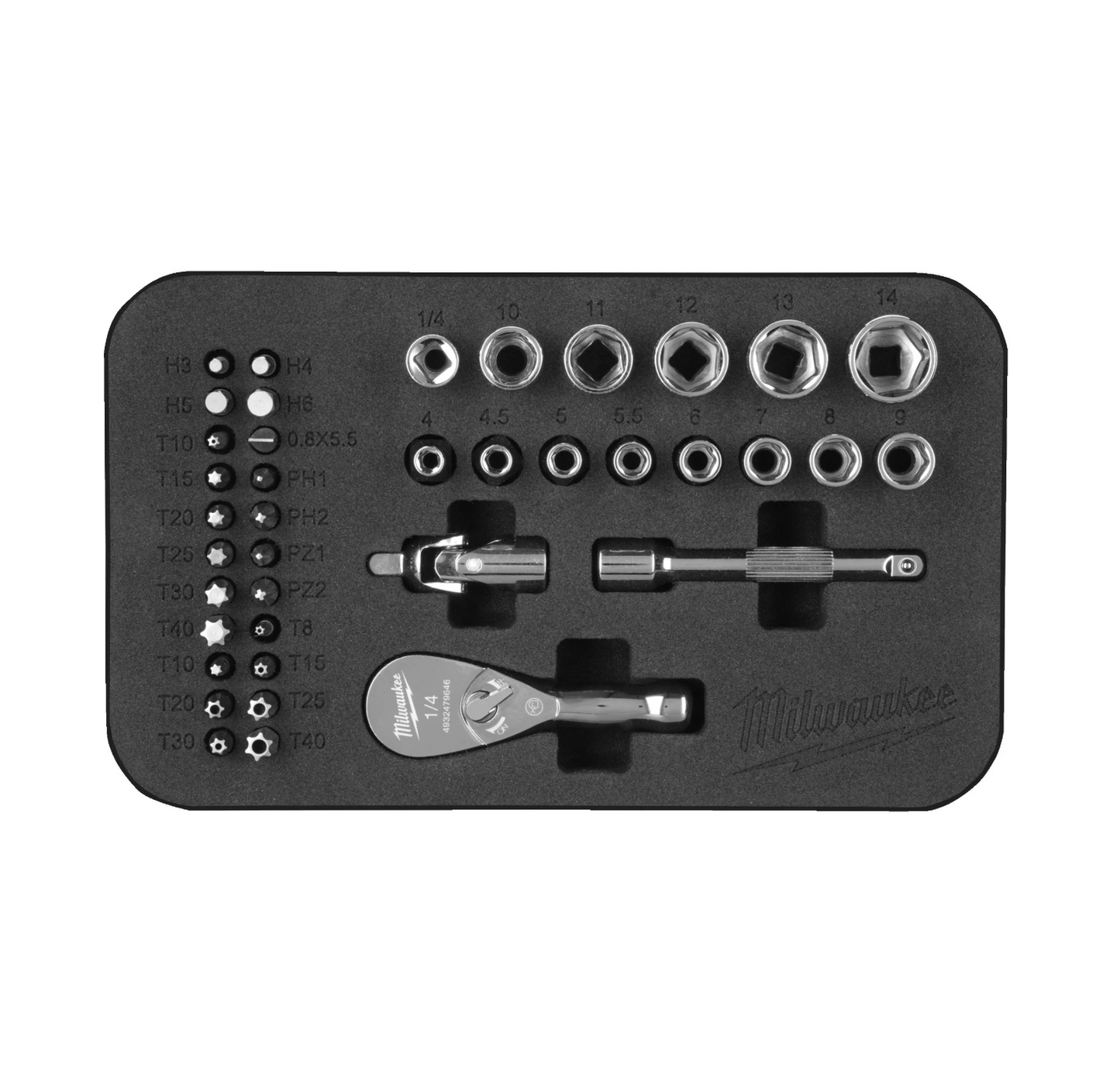 Clé à cliquet compacte Milwaukee à entraînement 1/4" avec accessoires