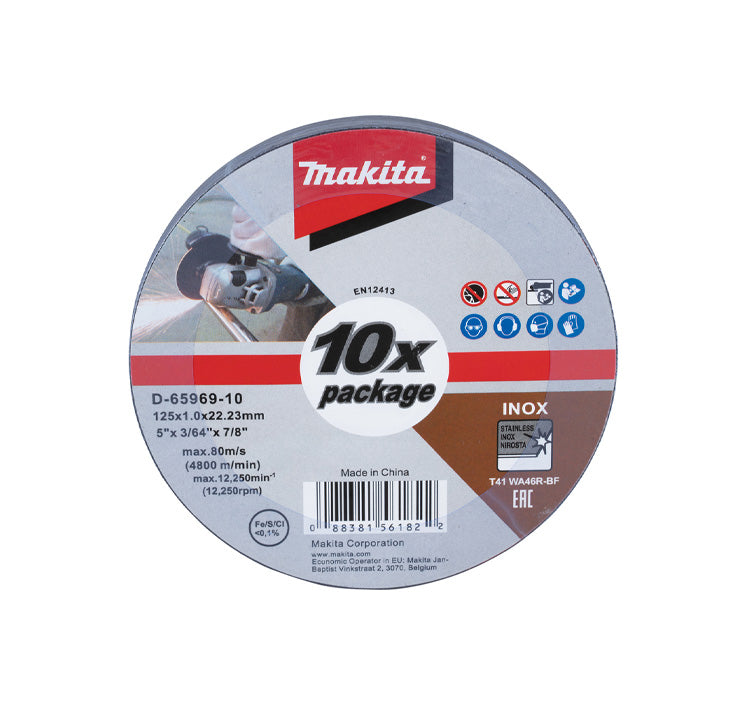 Box of 10 Makita D-65969-10 125mm Stainless Steel Cutting Discs