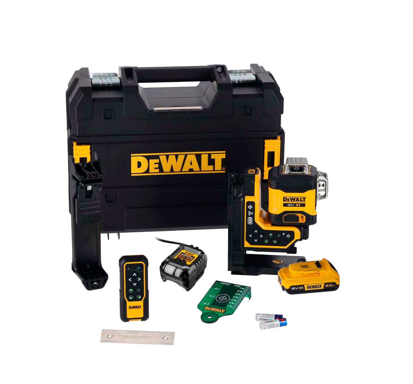 Niveau laser autonivelant vert Dewalt DCLE34035D1 avec télécommande, 3 lignes, 360° XR 18 V + batterie 2 Ah + chargeur