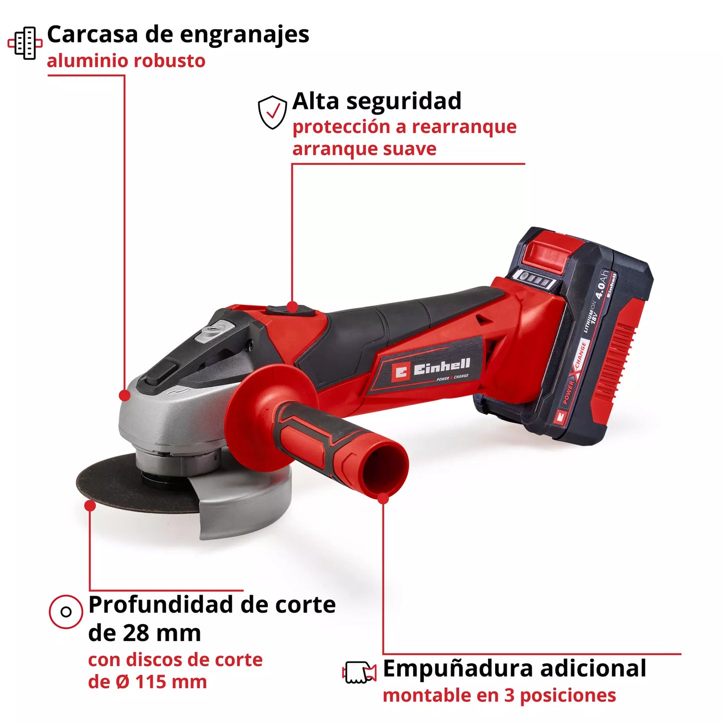 Einhell TC-AG 18/115 Li 115mm 18V haakse slijper met accu en lader