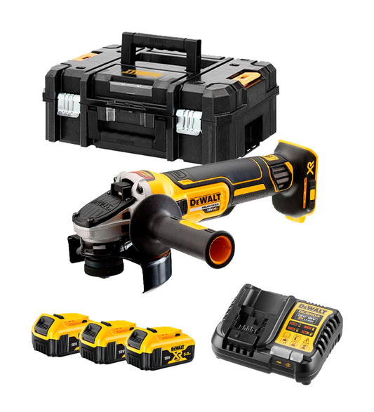 Meuleuse d'angle Dewalt DCG405P3 18V XR 125 mm avec 3 batteries 5 Ah, chargeur et coffret de transport