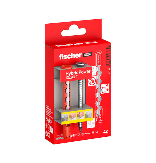 Doos met 4 HybridPower-pluggen van nylon en staal, 10x90, FUS Fischer